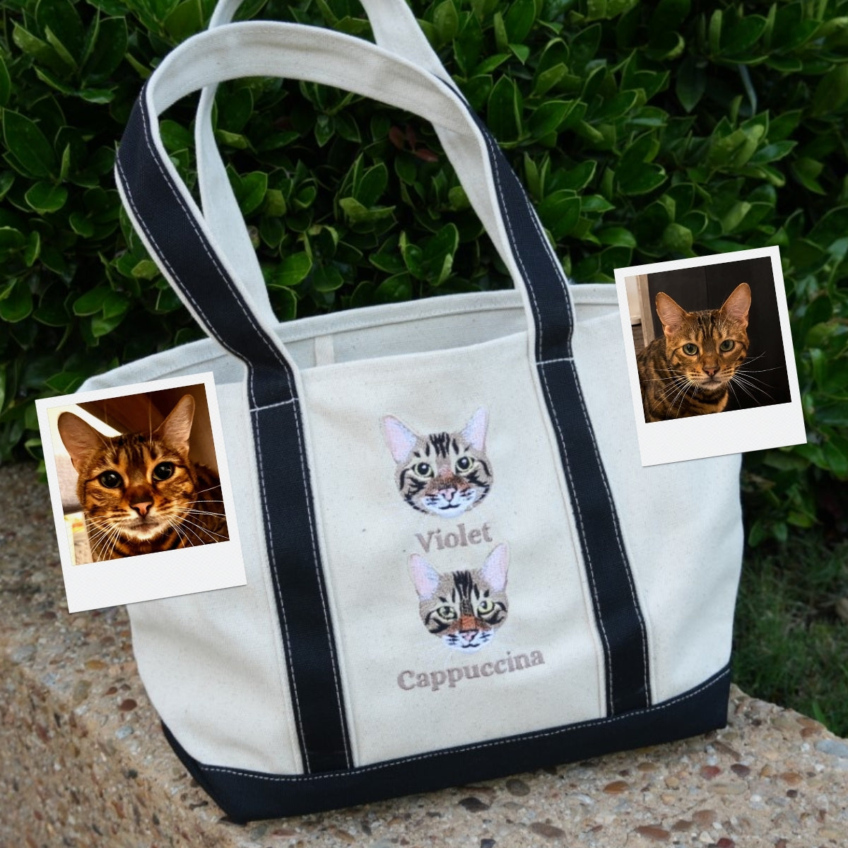 Multi Pet Portrait Tote Bags - Cat Face Embroidered Canvas Bag - Personalized Cat Mom Gift
