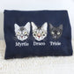 Multi Cat Portrait Hoodies - Custom Pet Face Embroidered Sweatshirts - Personalized Cat Family Gift