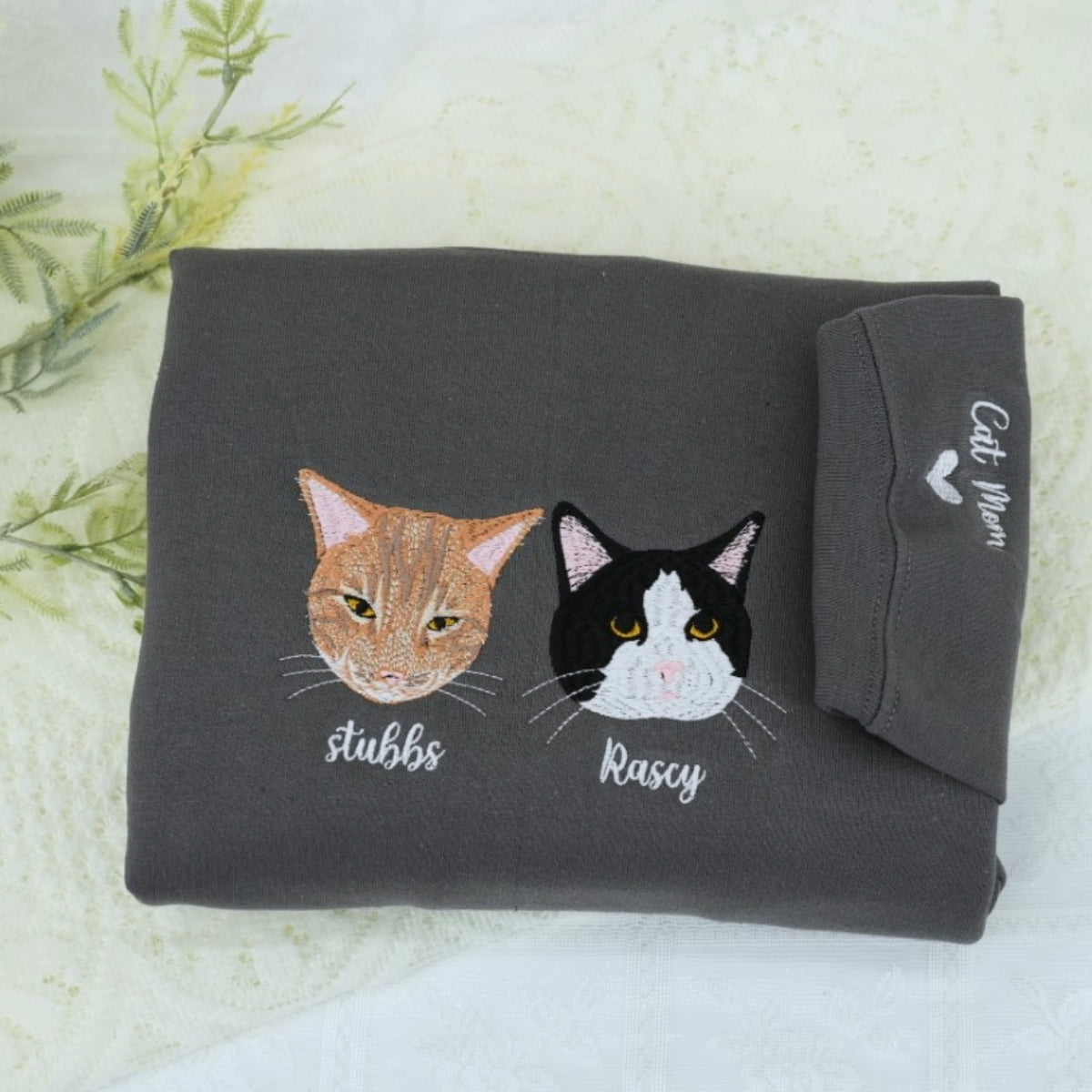 Multi Cat Portrait Hoodies - Custom Pet Face Embroidered Sweatshirts - Personalized Cat Family Gift