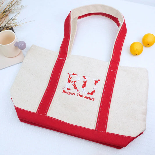 Personalized University Tote Bag with Custom Embroidered Floral Text- Unique College Gift Idea