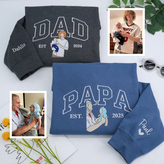 New Dad Custom Hoodies - Father Baby Embroidered Sweatshirts - Perfect First Father's Day Gift