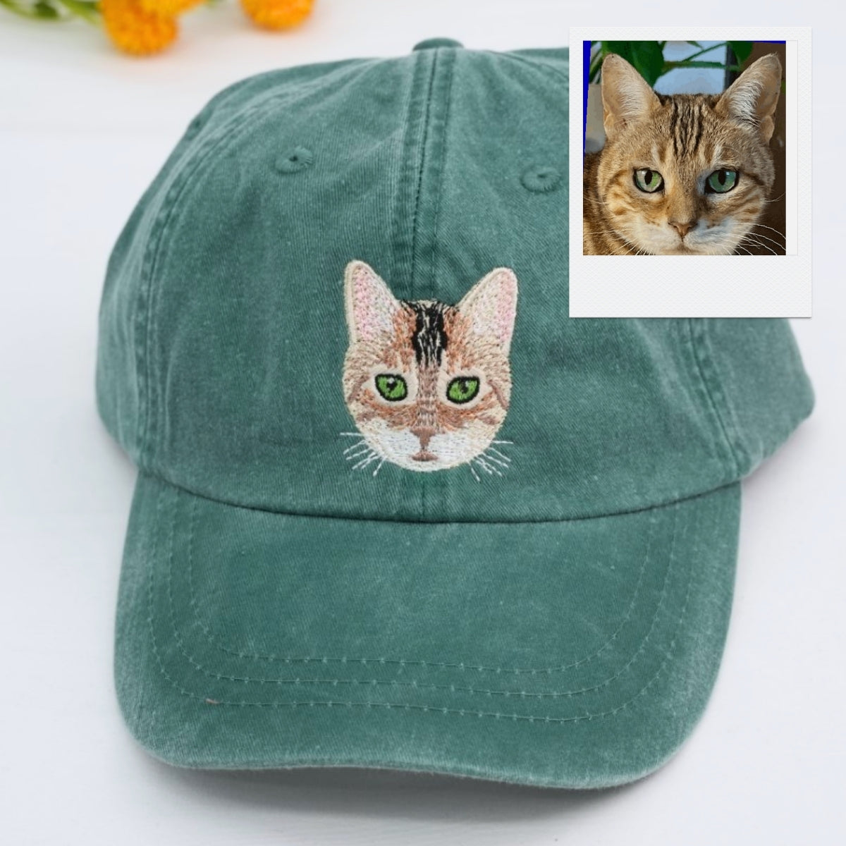 Personalized Cat Face Embroidered Cap - Custom Pet Portrait Accessory - Cat Lover Parent Gift