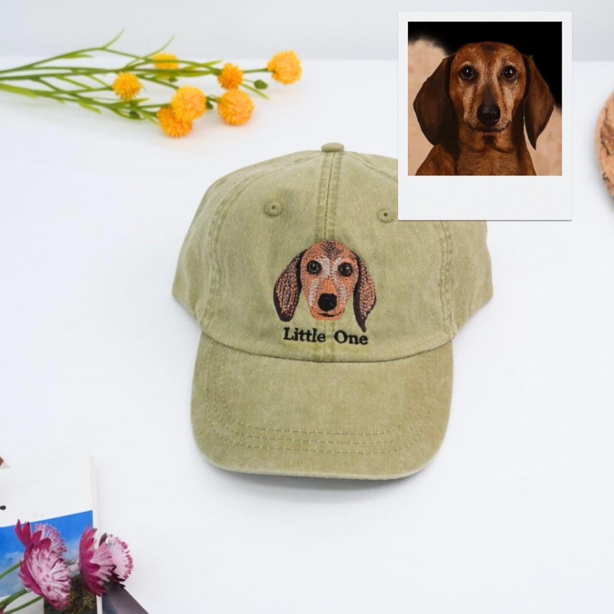 Personalized Dog Photo Embroidered Cap - Custom Pet Portrait Name Accessory - Dog Parent Lover Gift