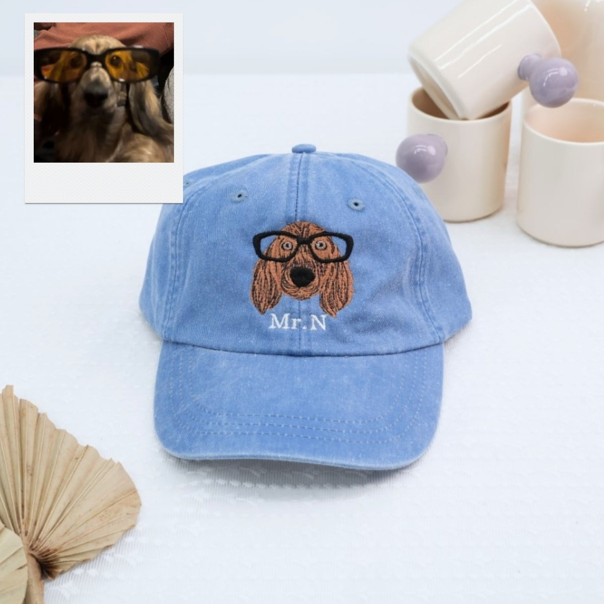 Personalized Dog Portrait Embroidered Cap - Custom Pet Portrait Name Accessory - Dog Parent Lover Gift