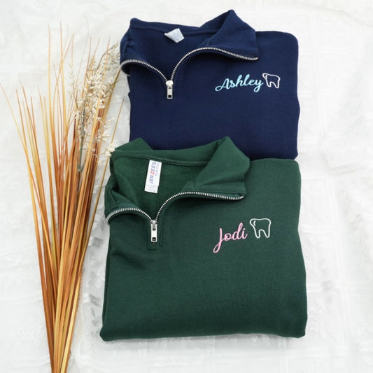 Personalized Dental Quarter-Zip - Custom Dentist Name Embroidered Apparel - Perfect Dental Professional Gift
