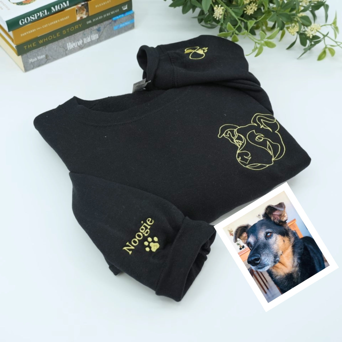 Dog Mom Line Art Hoodies - Custom Pet Portrait Embroidered Sweatshirts - Artistic Dog Face Gift