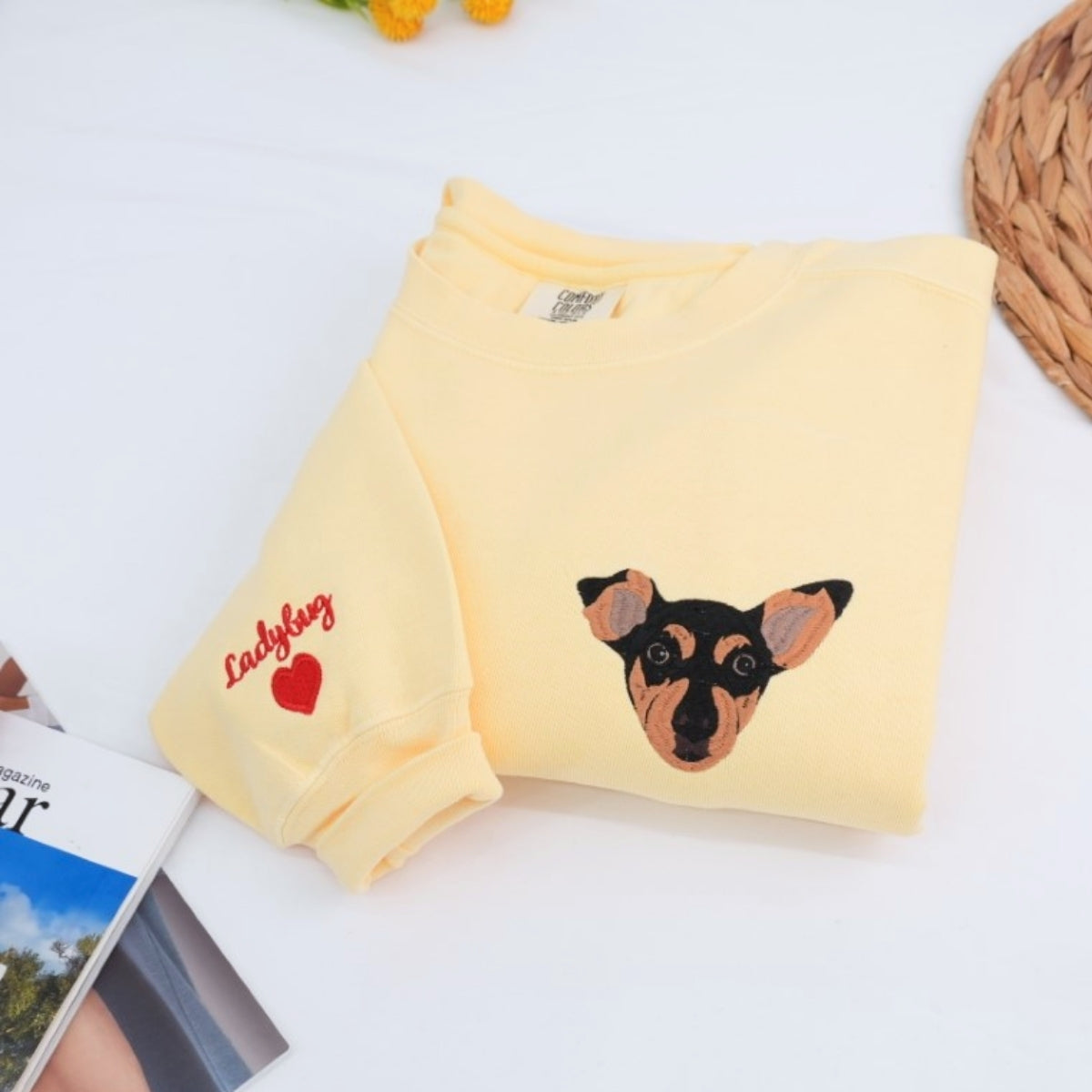 Personalized Dog Portrait Sweatshirts - Custom Dog Face Embroidered Hoodies - Dog Name Gift for Dog Mom Dad - Premium Pet Memorial Apparel