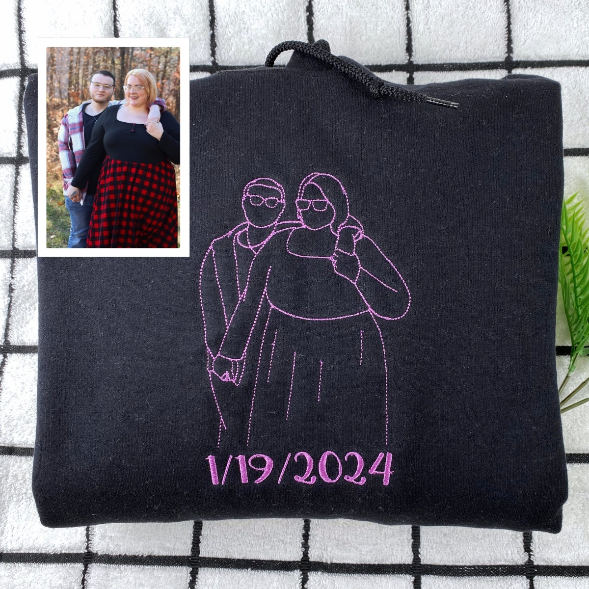 Personalized Photo Hoodies - Custom Couple Line Art Embroidery - Relationship Gift