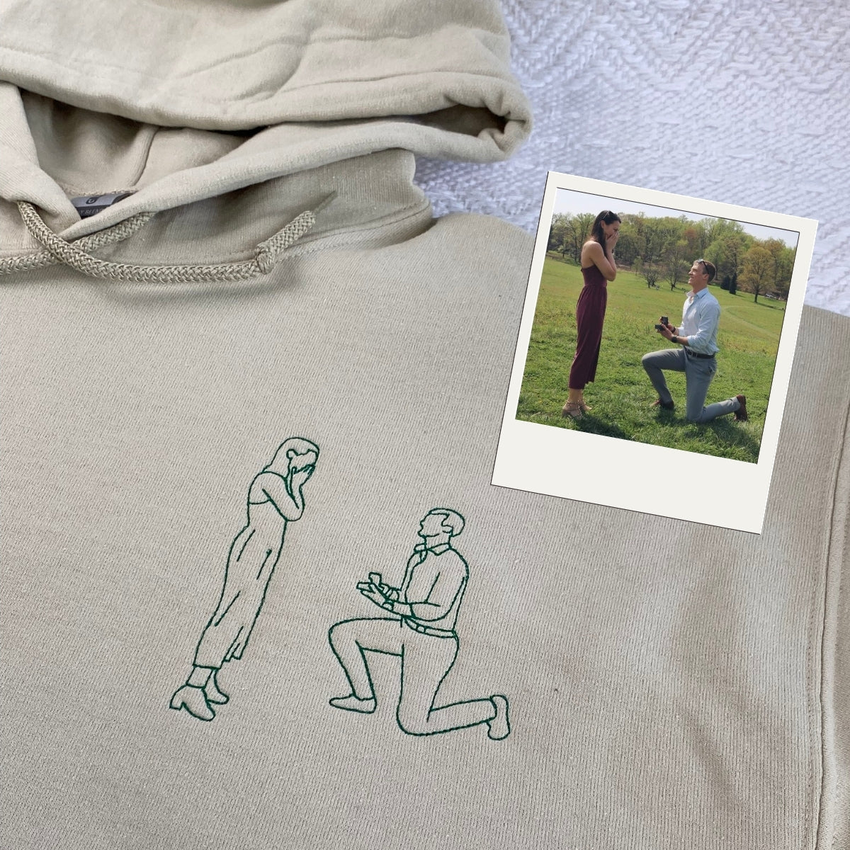 Personalized Photo Hoodies - Custom Couple Line Art Embroidery - Relationship Gift