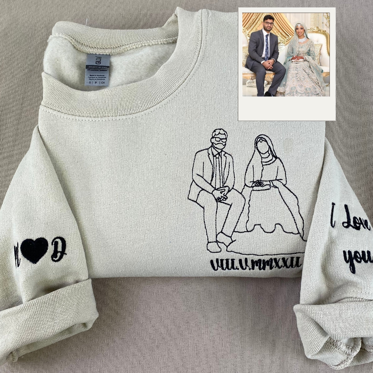 Personalized Photo Hoodies - Custom Couple Line Art Embroidery - Relationship Gift
