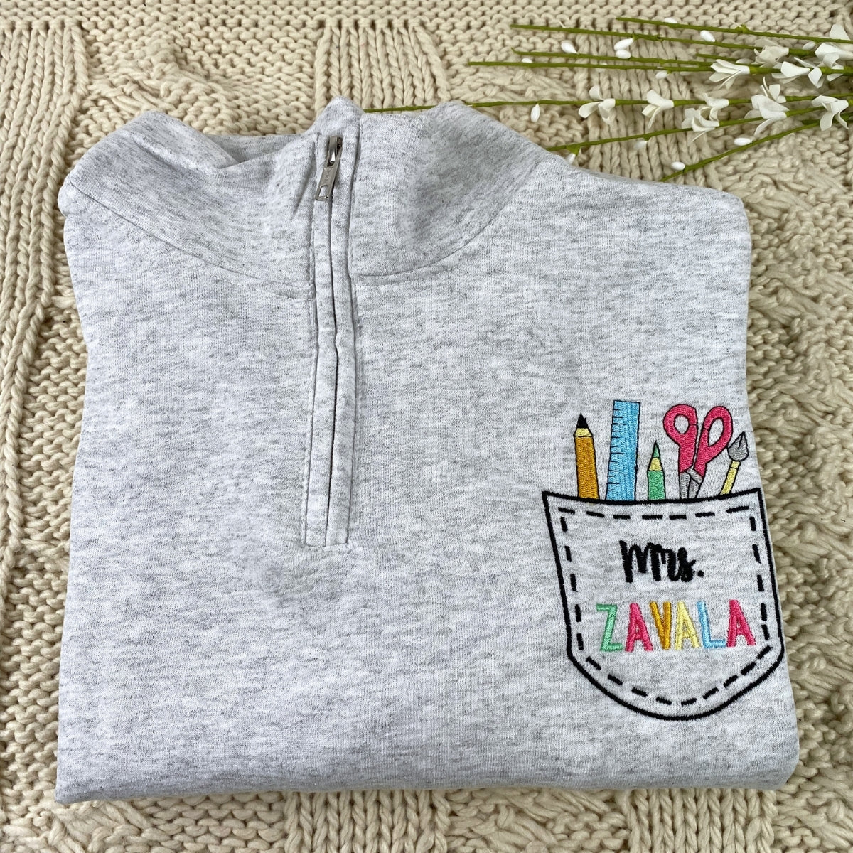 Personalized Teacher Zip Up Hoodies - Custom Name Embroidered Sweatshirts - Perfect Educator Gift