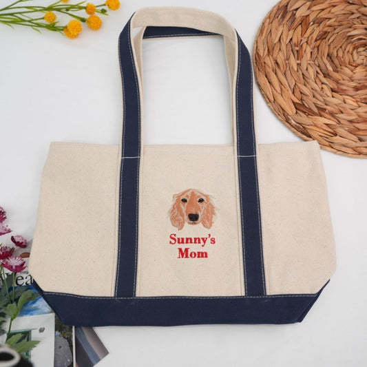 Pet Portrait Custom Tote Bags - Dog Face Embroidered Canvas Bag - Personalized Pet Memorial Gift