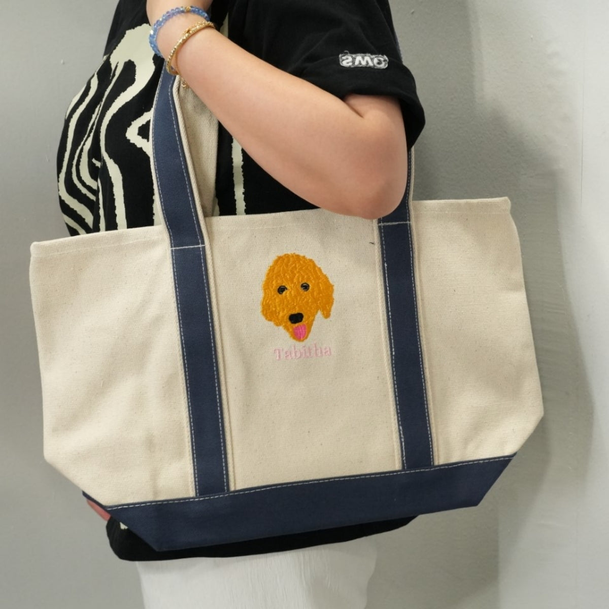 Pet Portrait Custom Tote Bags - Dog Face Embroidered Canvas Bag - Personalized Pet Memorial Gift