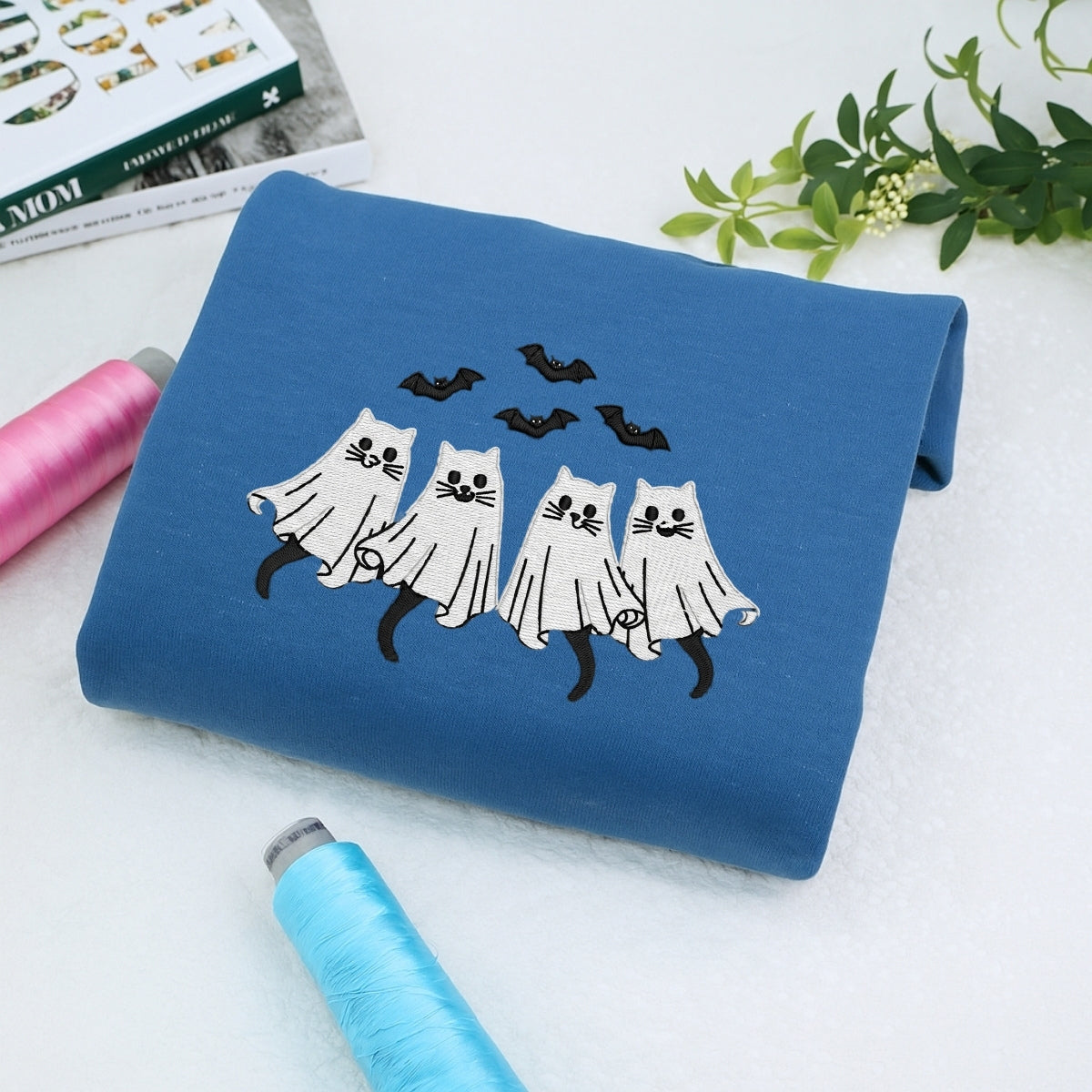 Spooky Cat Halloween Hoodie - Cat Ghost Embroidered Sweatshirt - Cat Parent Halloween Apparel