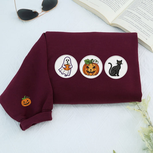 Spooky Cookie Custom Sweatshirts - Halloween Patch Embroidered Apparel - Perfect Cute Halloween Gift