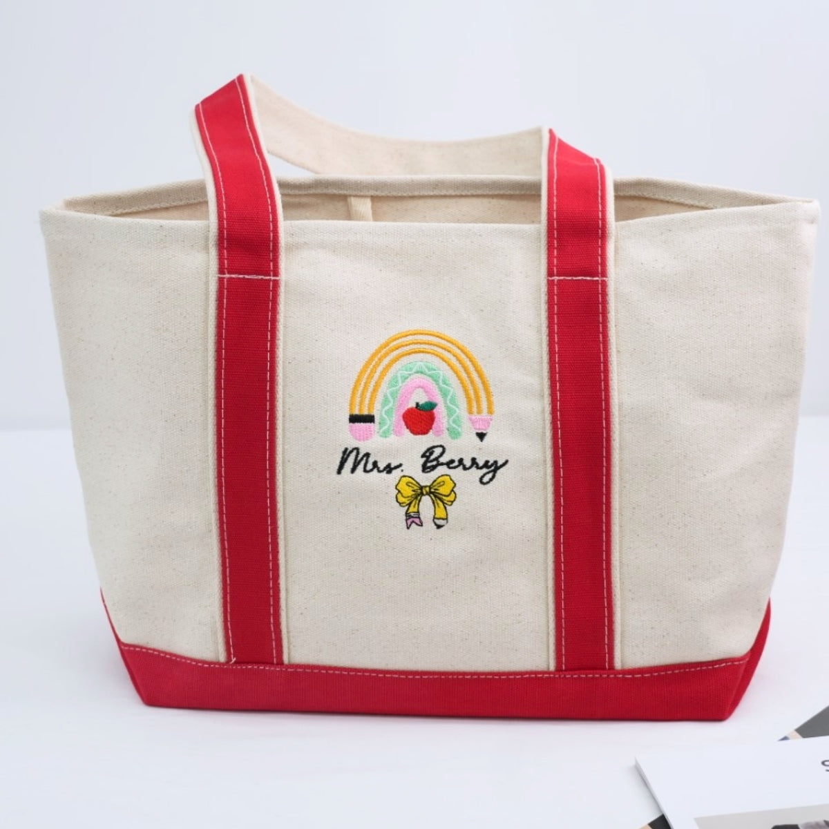 Teacher Custom Tote Bags - Mrs Personalized Embroidered Canvas Bag - Perfect Educator Gift