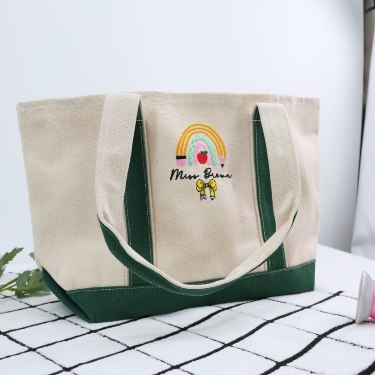 Teacher Custom Tote Bags - Mrs Personalized Embroidered Canvas Bag - Perfect Educator Gift