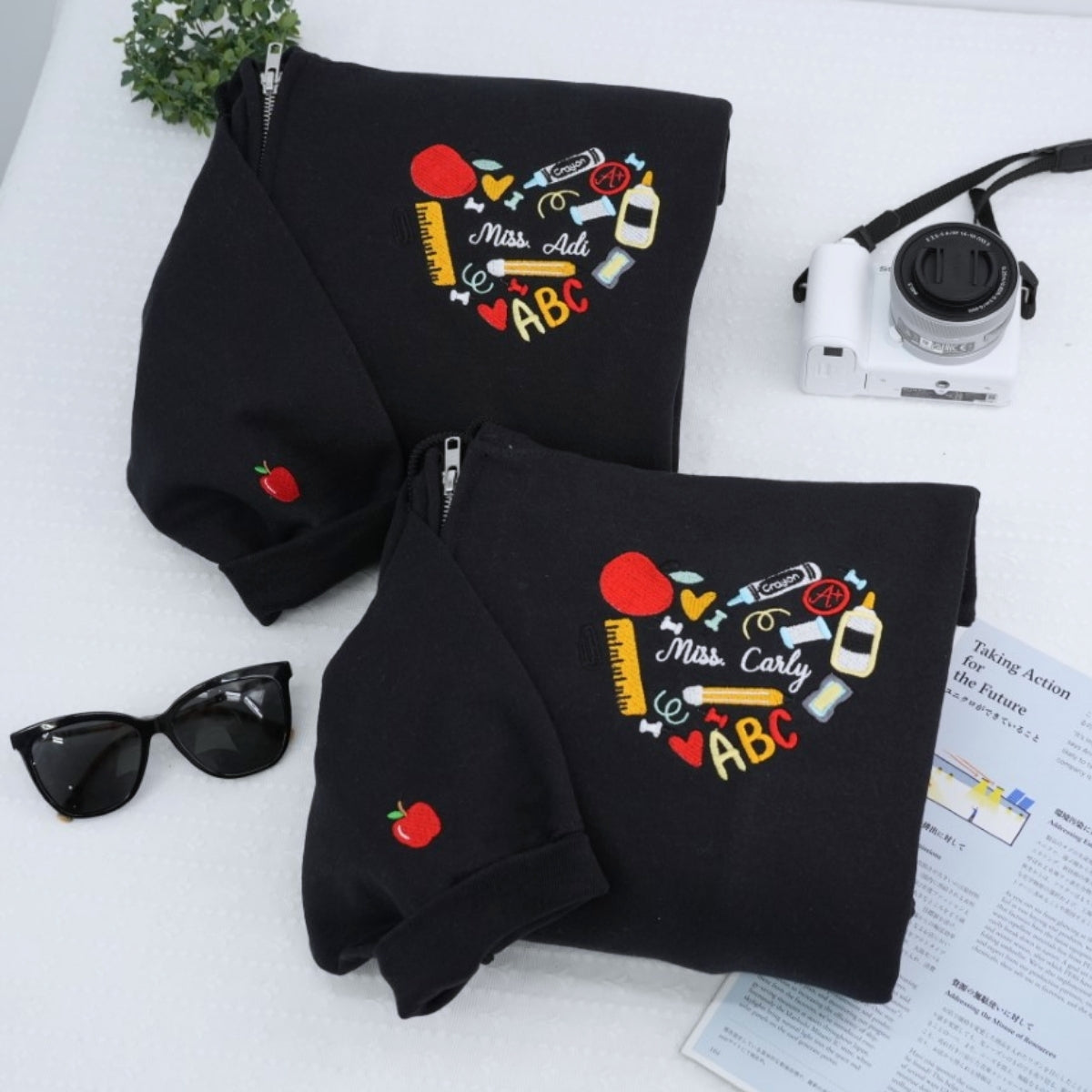 Personalized Teacher Hoodies | Custom Educator Name Embroidered Zip-Up - Back to School Gift