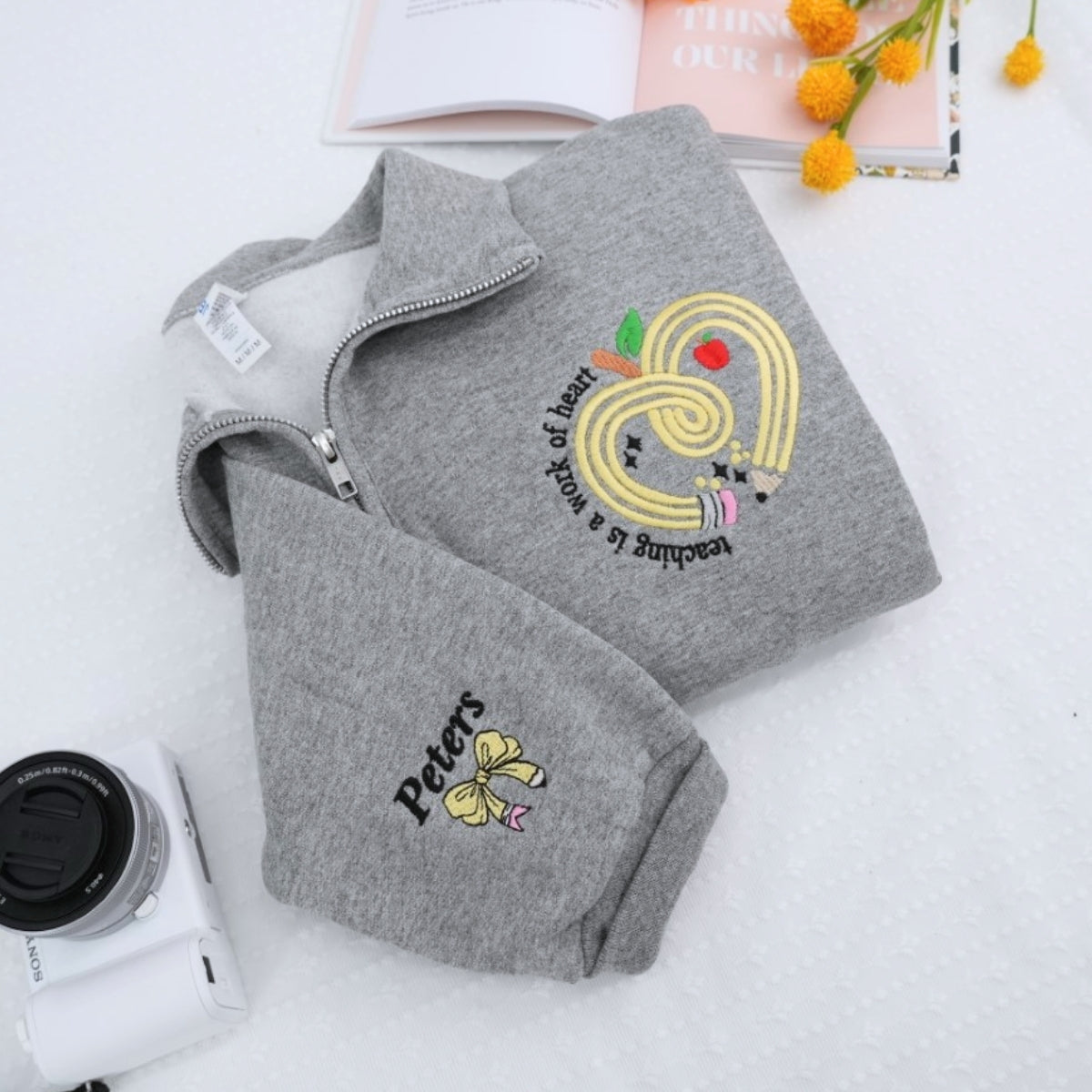 Teacher Custom Hoodies - Teaching Work of Heart Embroidered Zip-Up - Educator Appreciation Gift