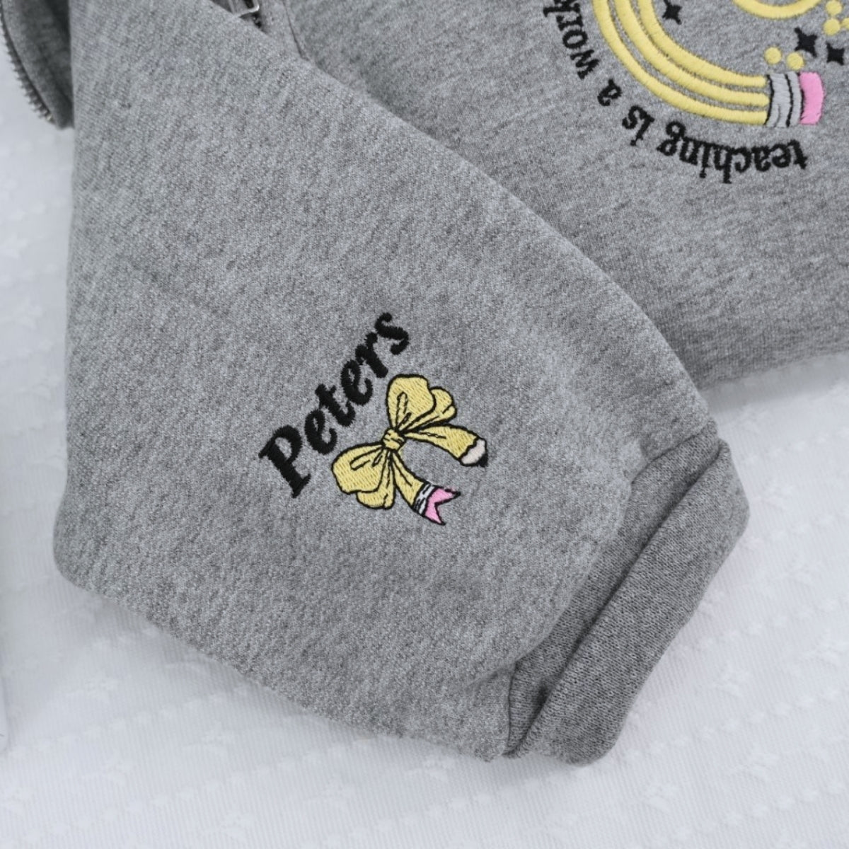 Teacher Custom Hoodies - Teaching Work of Heart Embroidered Zip-Up - Educator Appreciation Gift