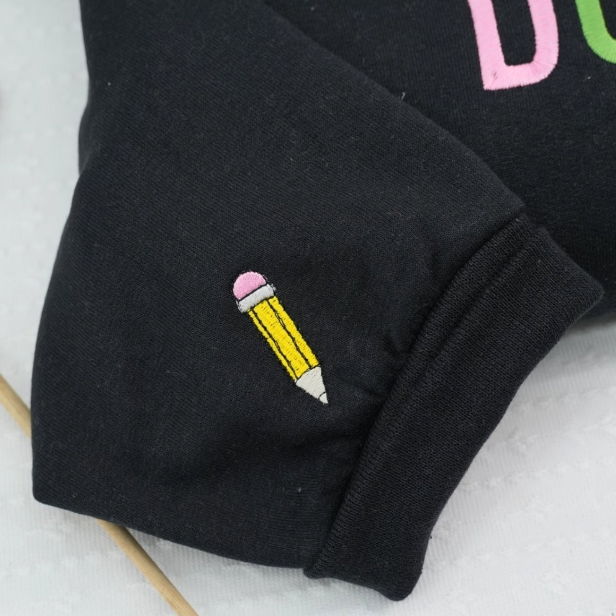 Teacher Custom Quarter Zip Hoodie - Personalized Mrs Name Embroidered - Apple Pencil Educator Gift