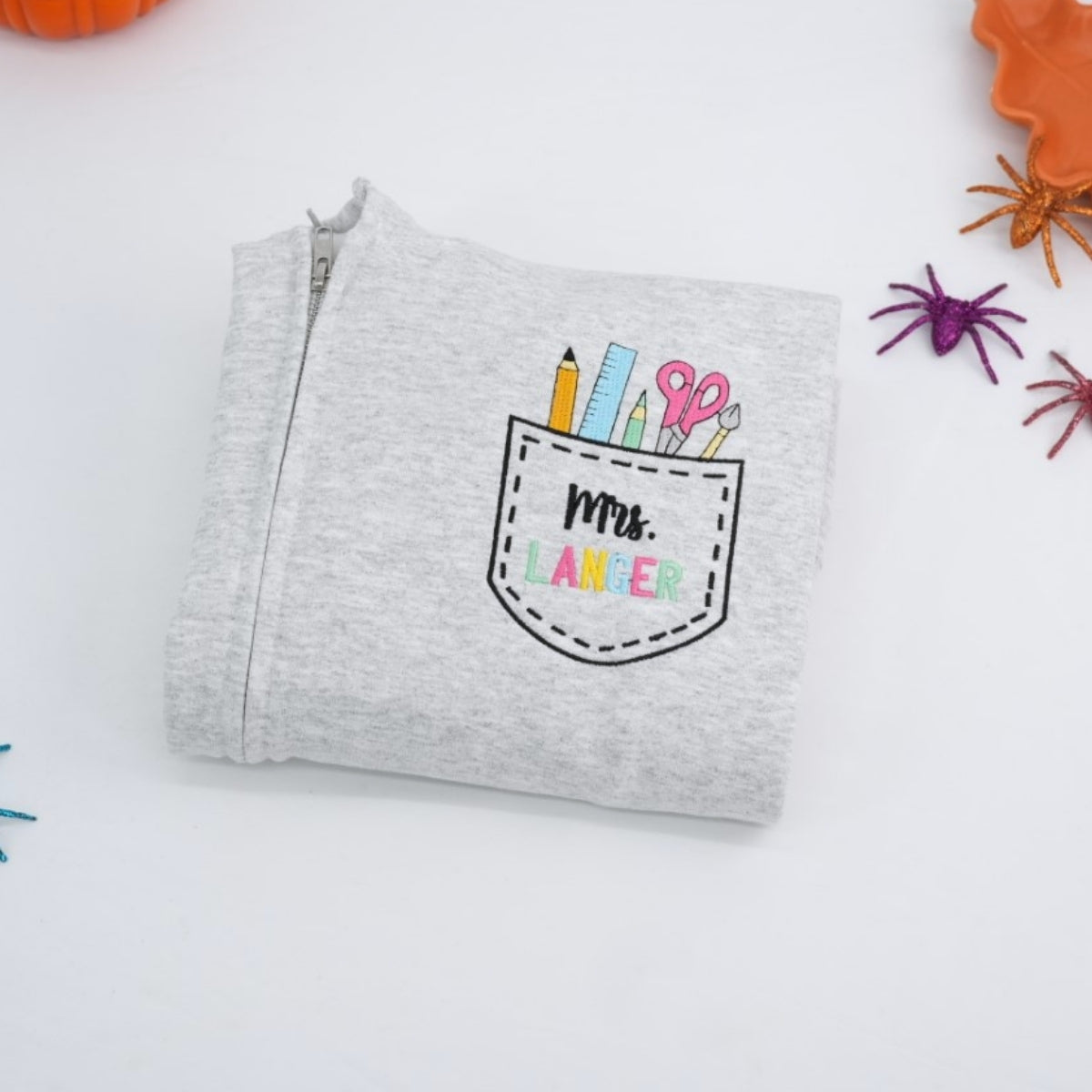 Teacher Pocket Quarter Zip Hoodies - Personalized Educator Embroidered Apparel - Perfect Teacher Gift