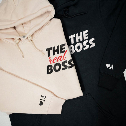 The Boss x The Real Boss Pocket Custom Embroidered Matching Hoodies For Couples