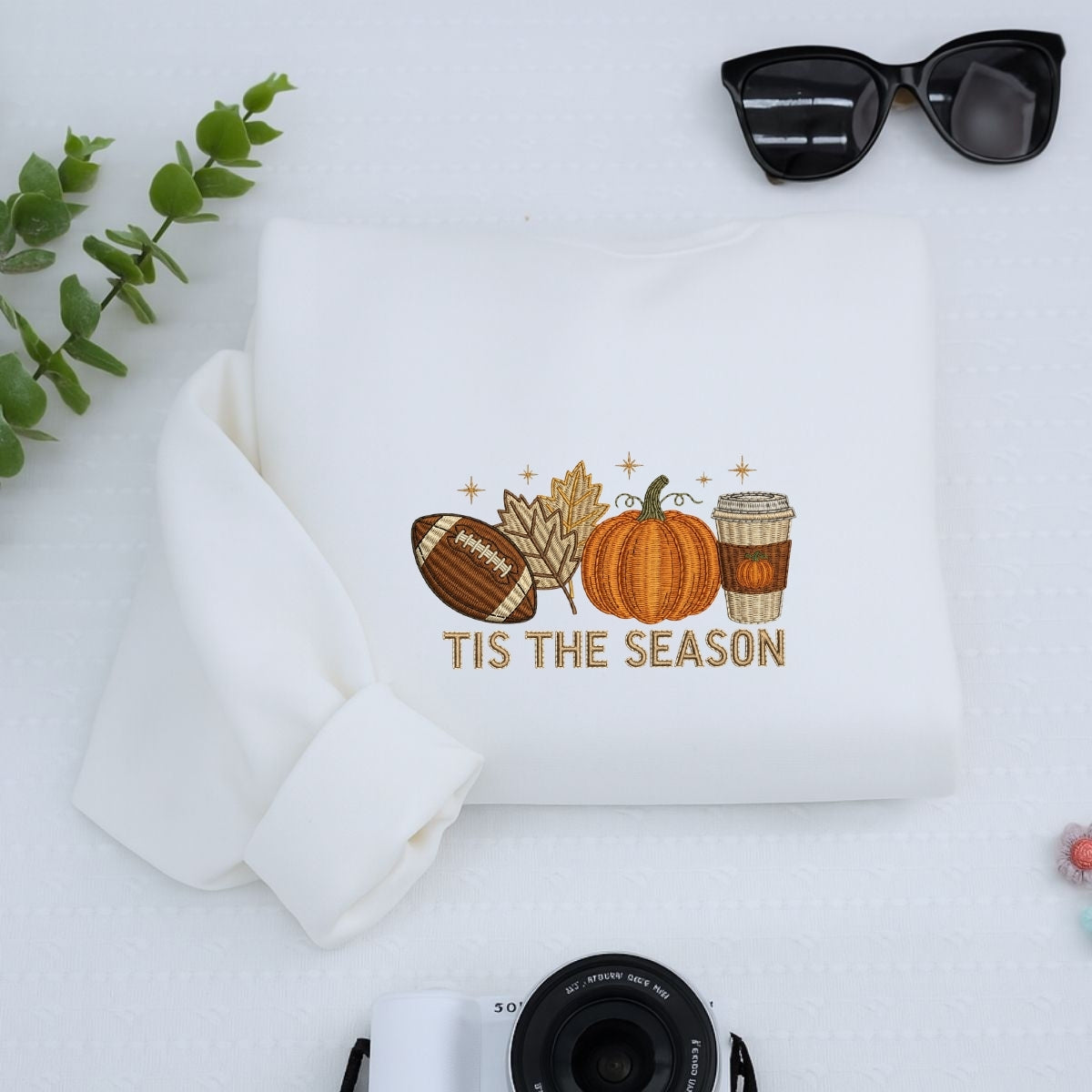 Tis The Season Fall Hoodies - Football Pumpkin Spice Embroidered Sweatshirts - Perfect Autumn Gift