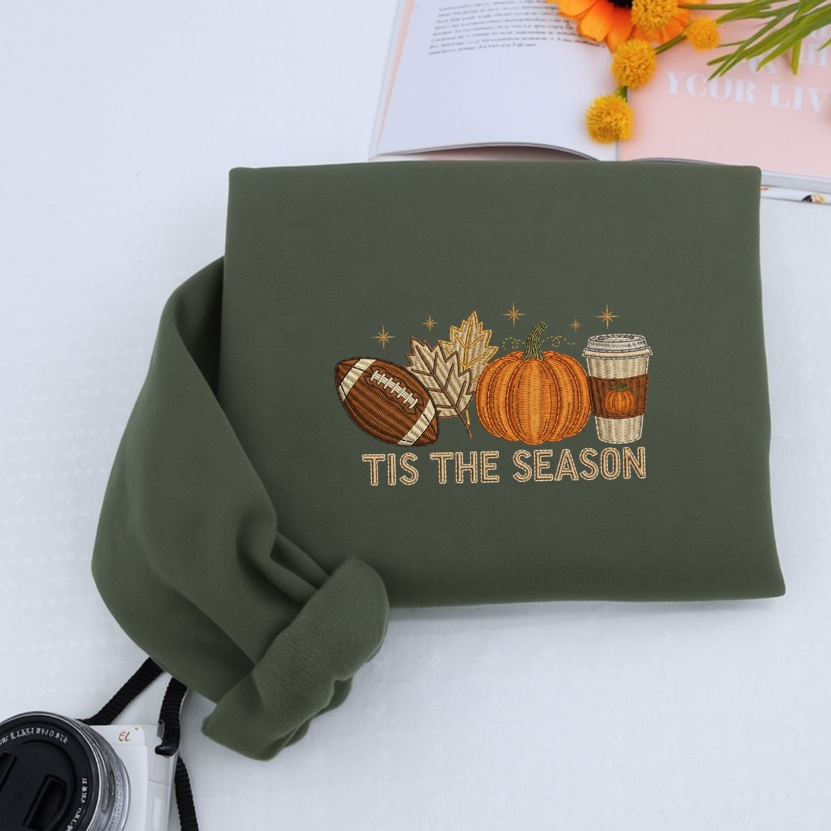 Tis The Season Fall Hoodies - Football Pumpkin Spice Embroidered Sweatshirts - Perfect Autumn Gift