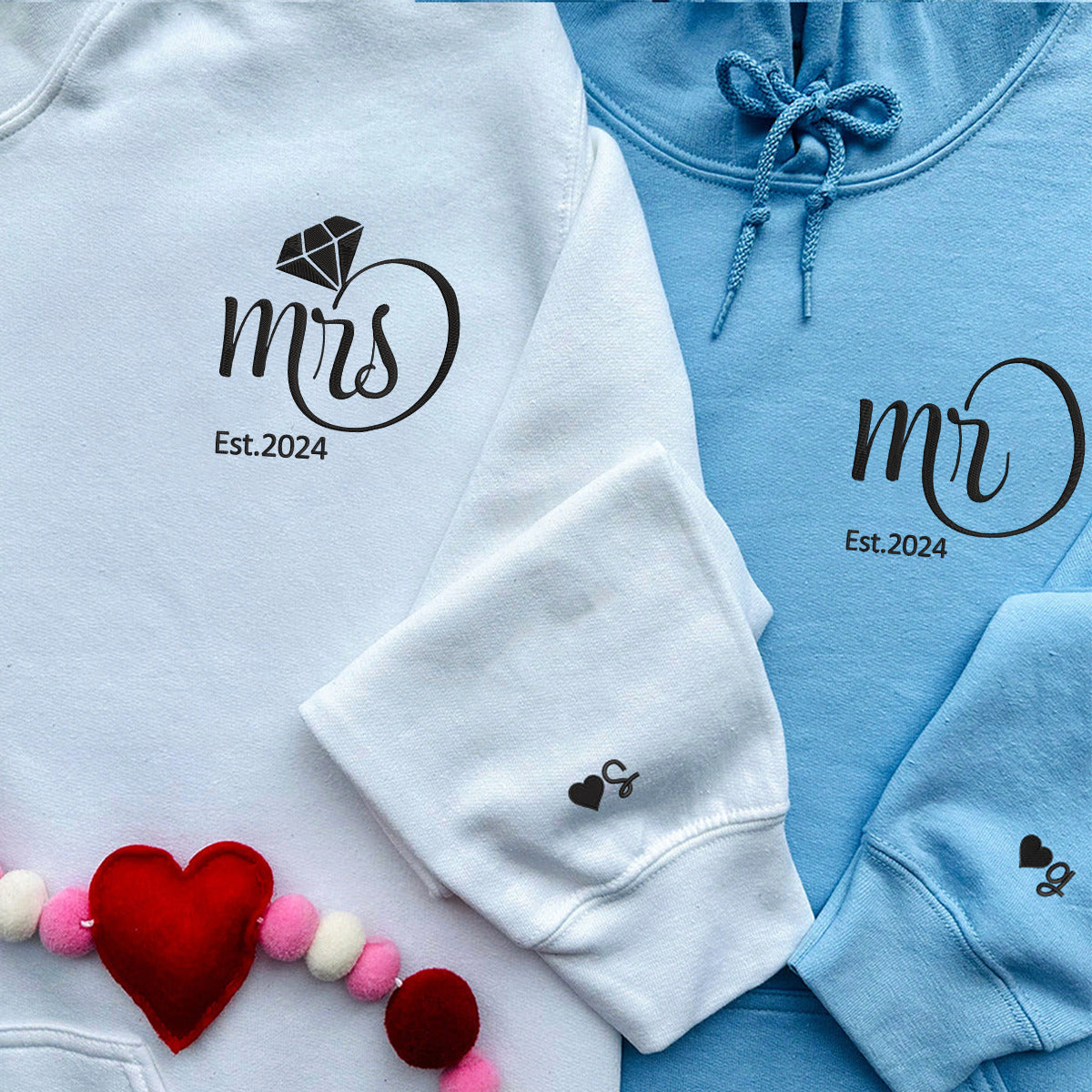 Custom Mr & Mrs Matching Embroidered Hoodies for Couples
