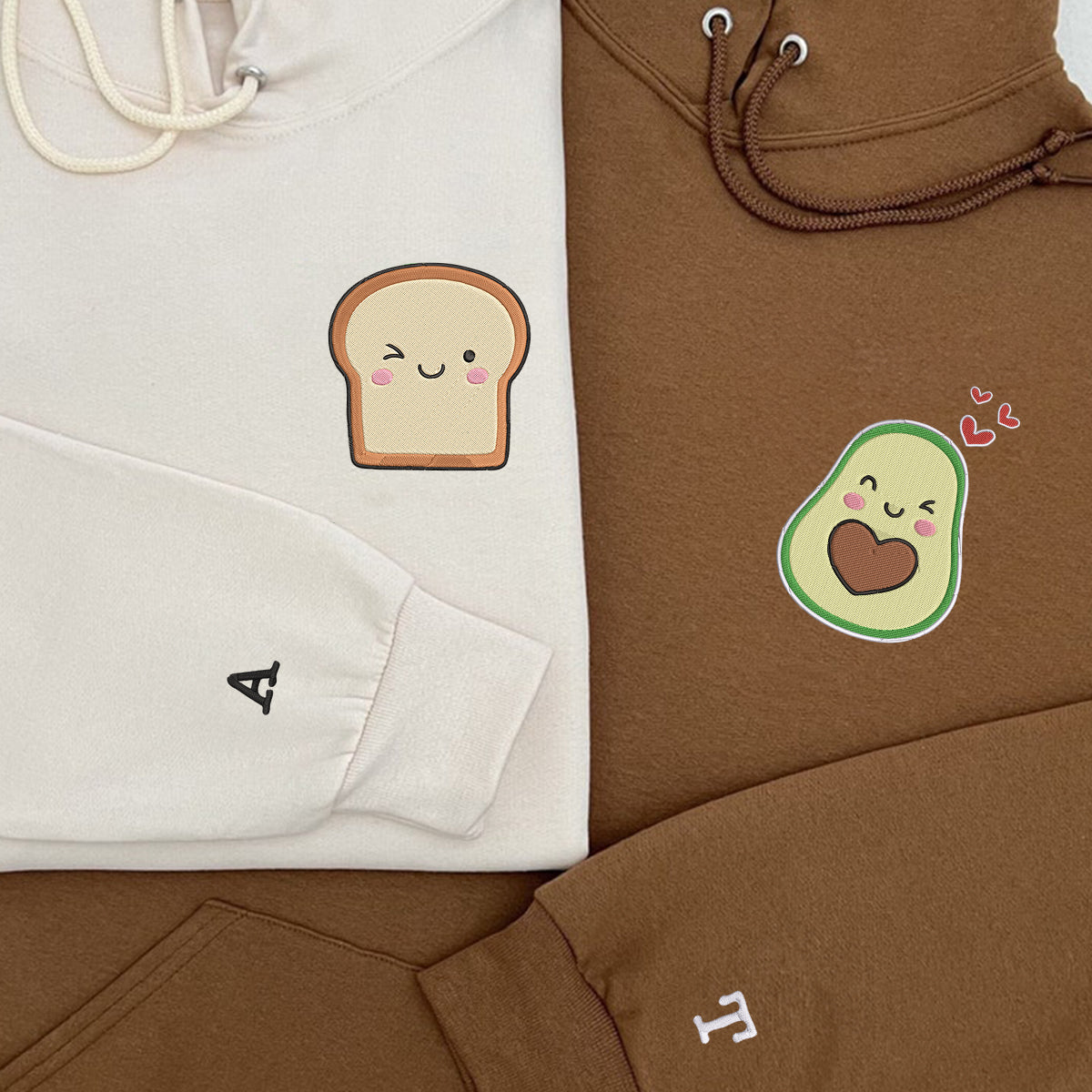 Custom Avocado Toast Matching Embroidered Hoodies for Couples
