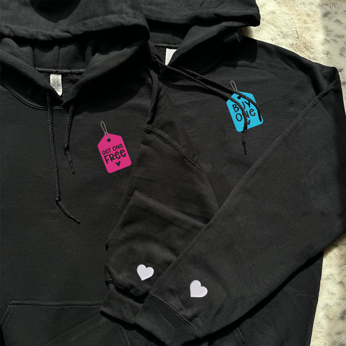 Custom Couple Matching Buy One Get One Free Embroidered Hoodie