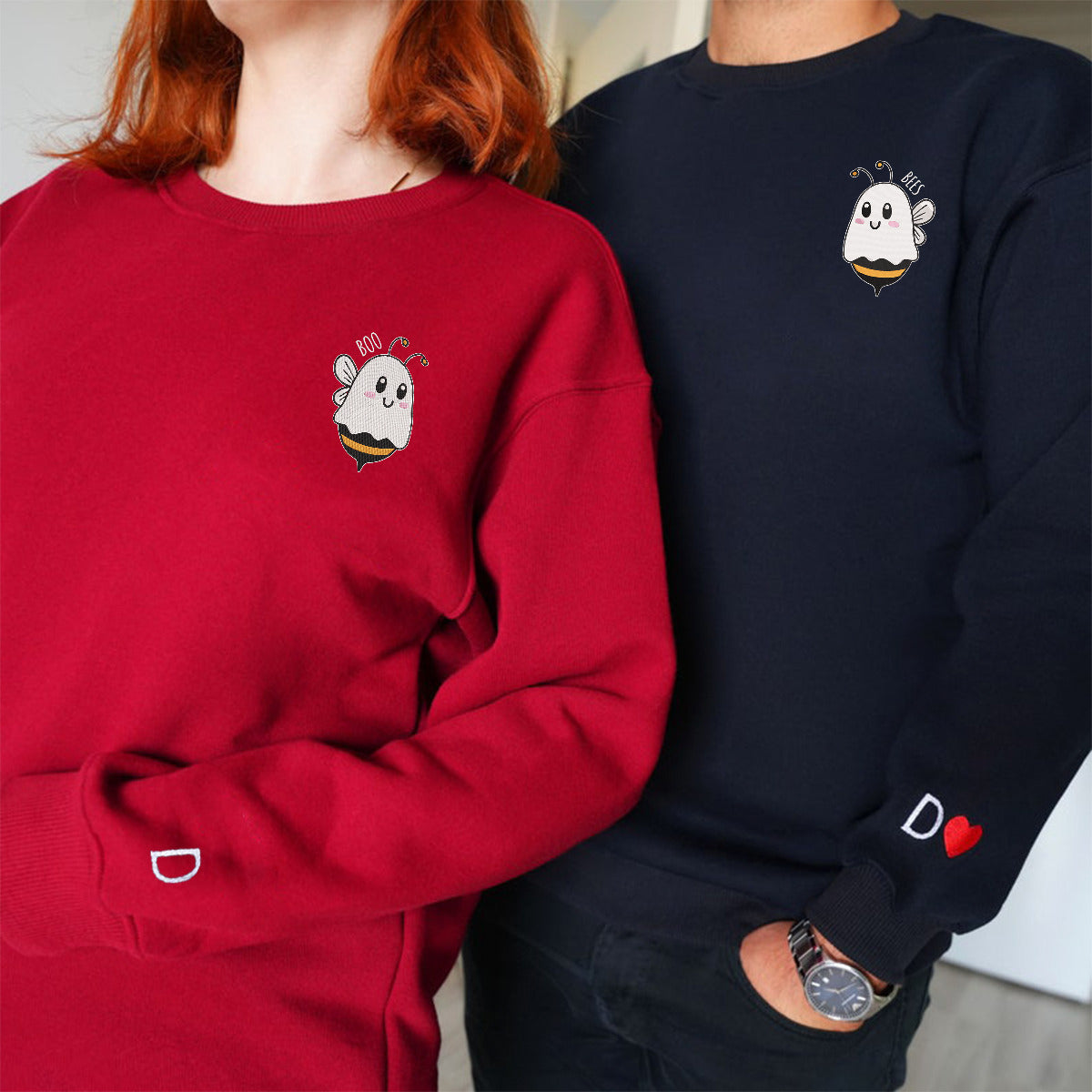 Custom Matching Couple Boo Bees Embroidered Hoodie