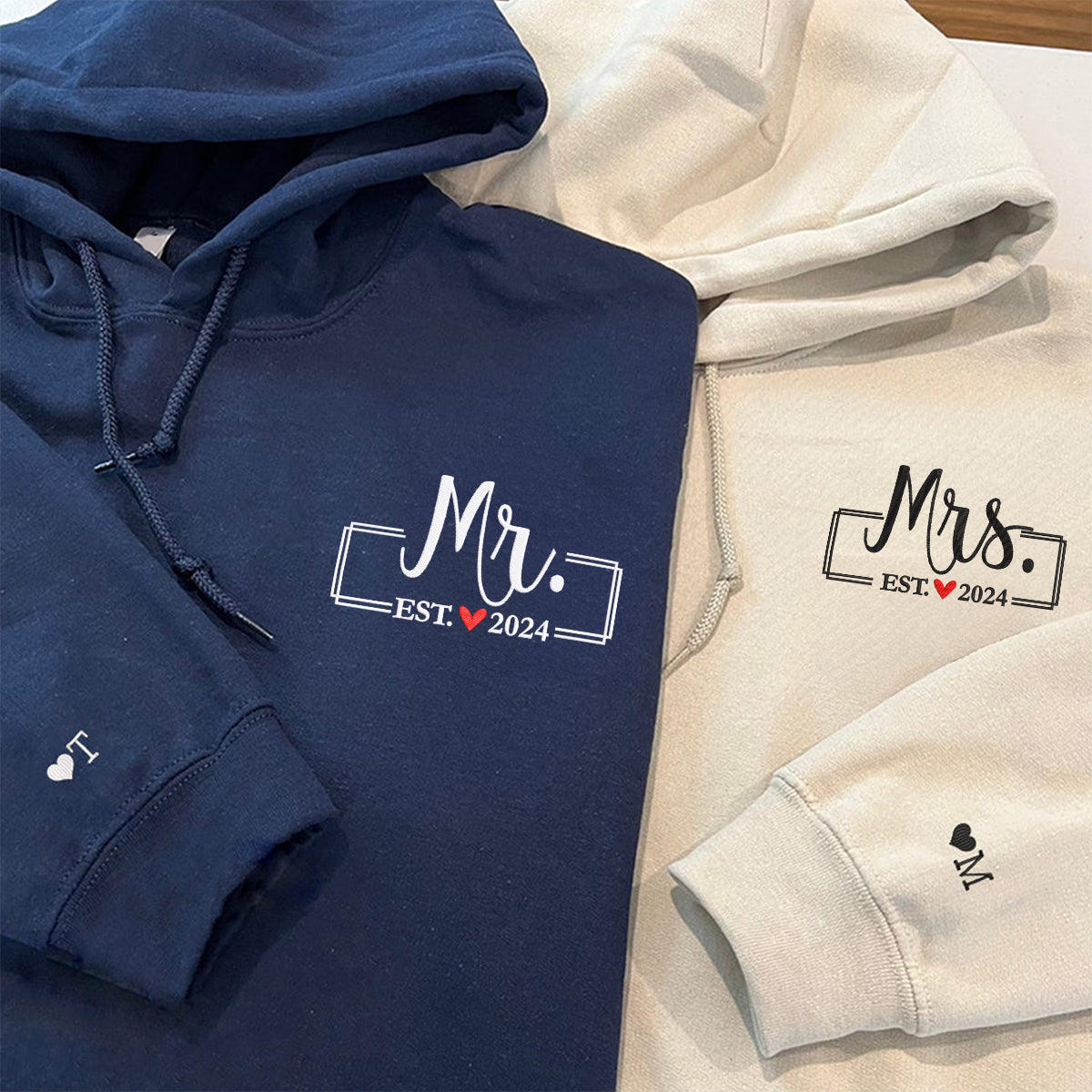 Custom Mr & Mrs Matching Embroidered Hoodies for Couples