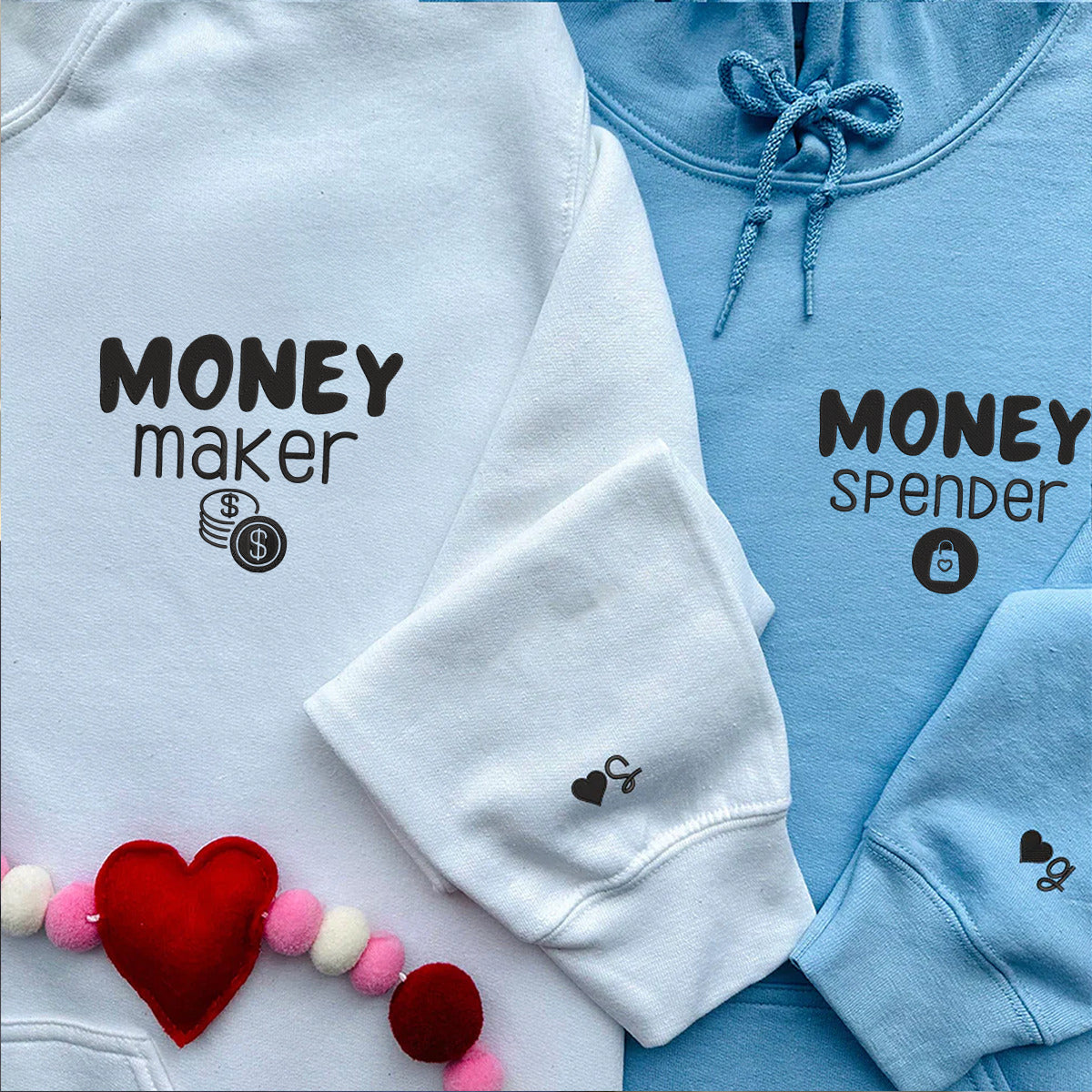 Personalized Money Maker Embroidered Matching Relationship Hoodies