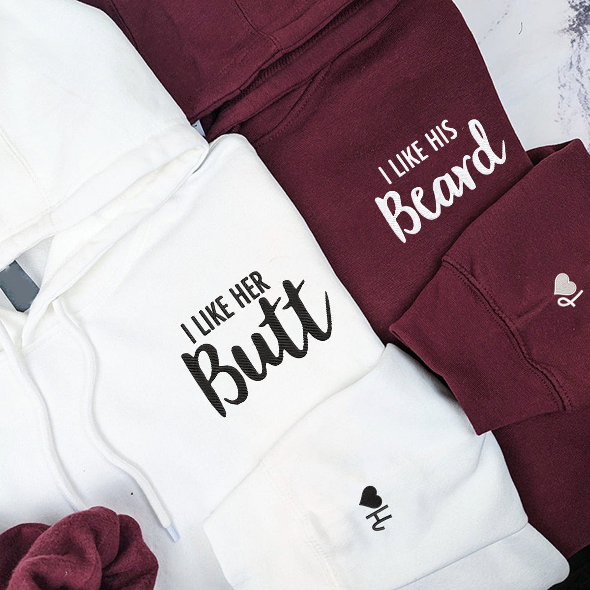 Personalised Matching I Like His Beard Embroidered Hoodie