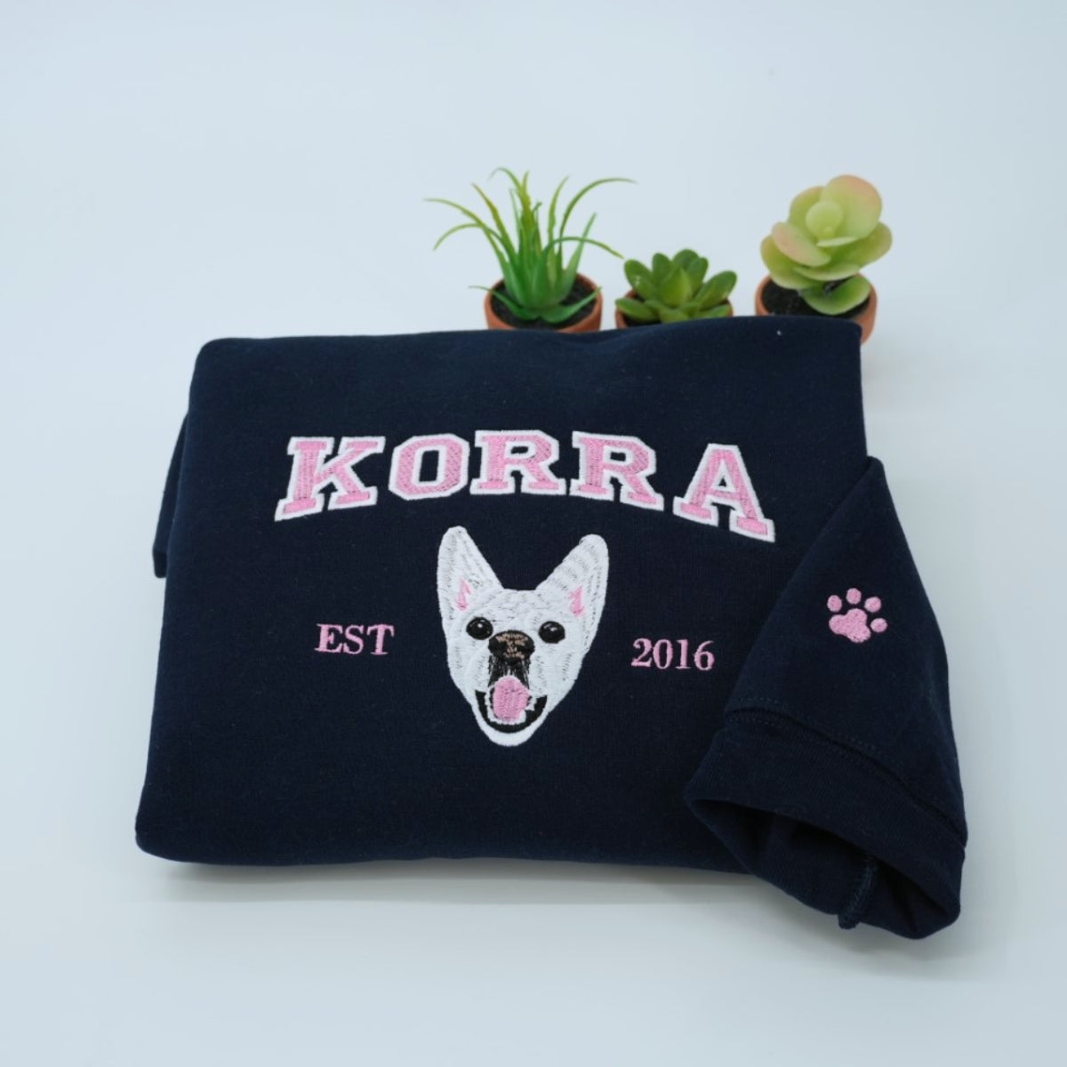 Varsity Pet Portrait Hoodies - Custom Dog Name Embroidered University Style Sweatshirts - College Pet Gift