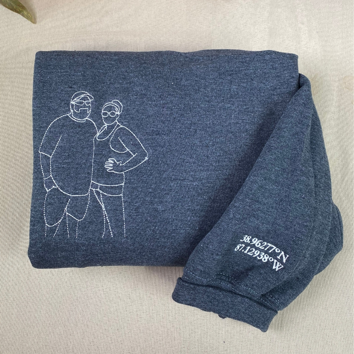 Wedding Photo Line Art Hoodies - Custom Embroidered Couple Portrait - Newlywed Anniversary Gift