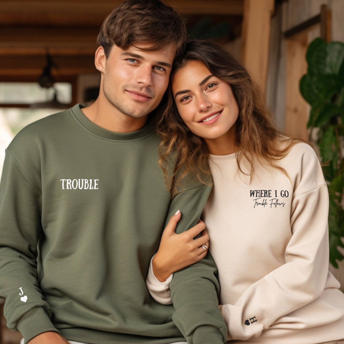 Custom Where I Go Trouble Follows Embroidered Matching Couple Hoodies