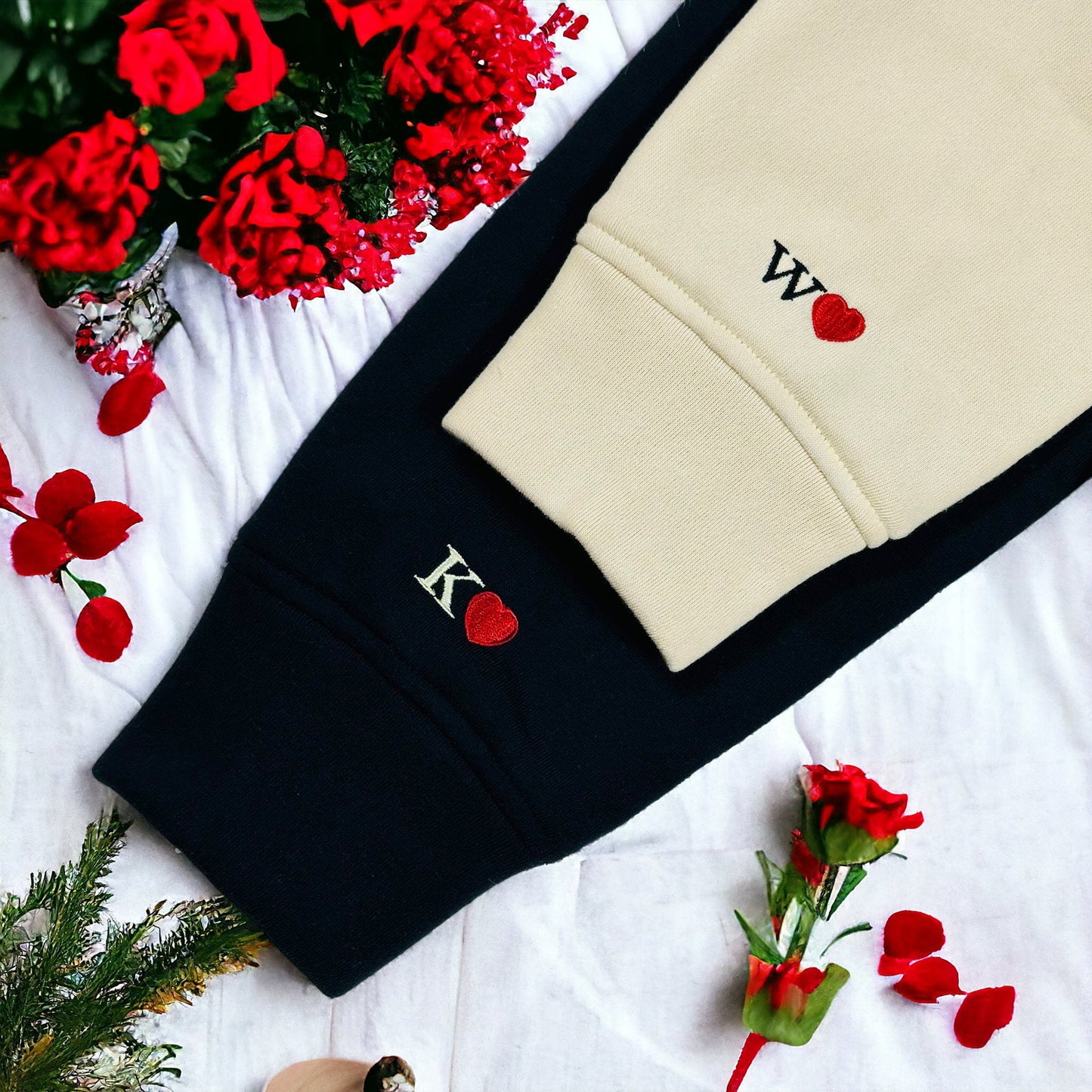 Custom Embroidered Sweatshirt Portrait Music Player Couple Valentine's Day Gift