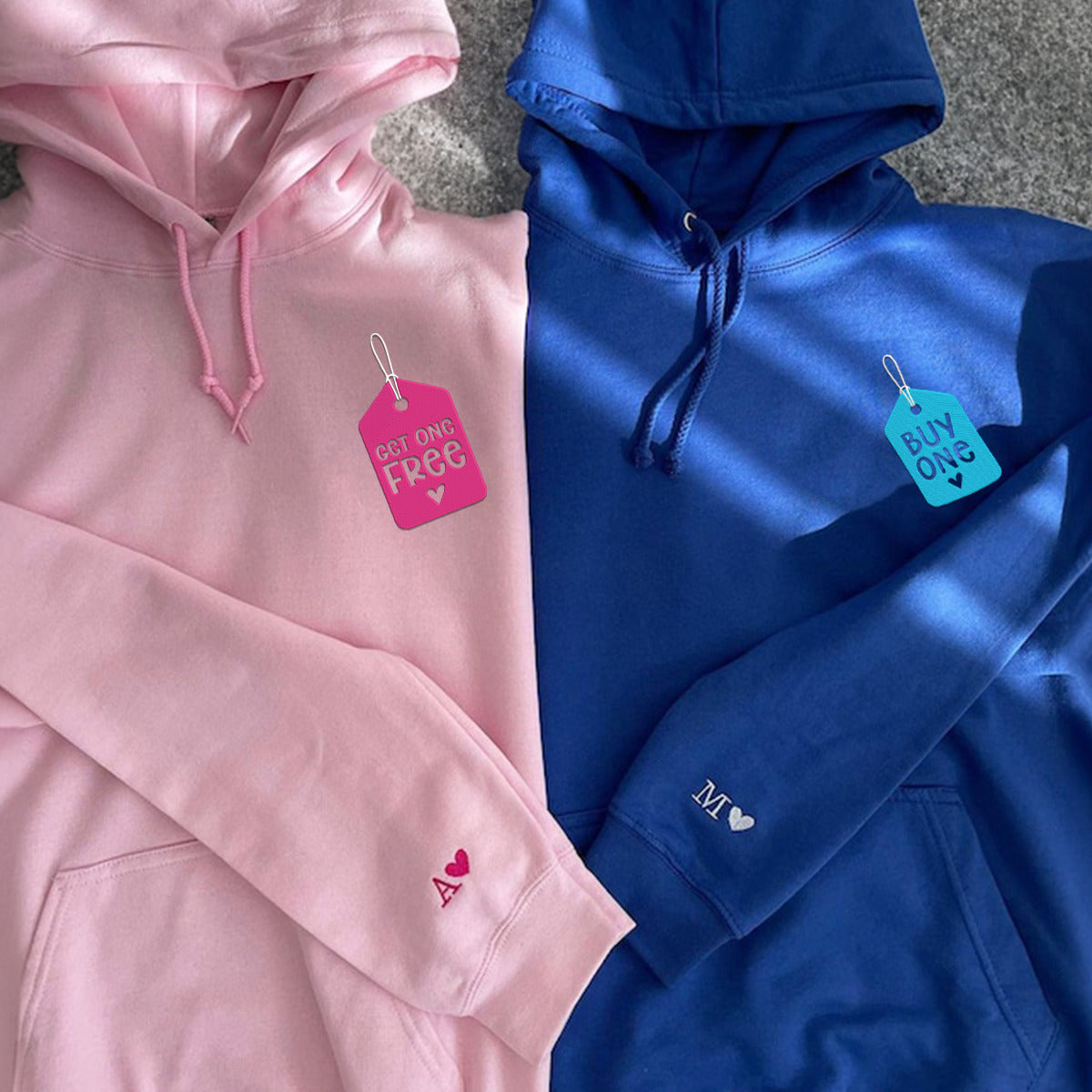 Custom Couple Matching Buy One Get One Free Embroidered Hoodie