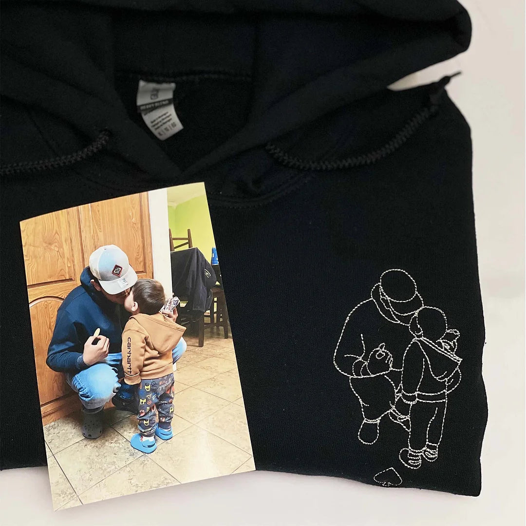 💖Personalized Embroidered Portrait Sweatshirt - Unique Gift for Dad - Custom Father and Son Hoodie, Couple Portrait