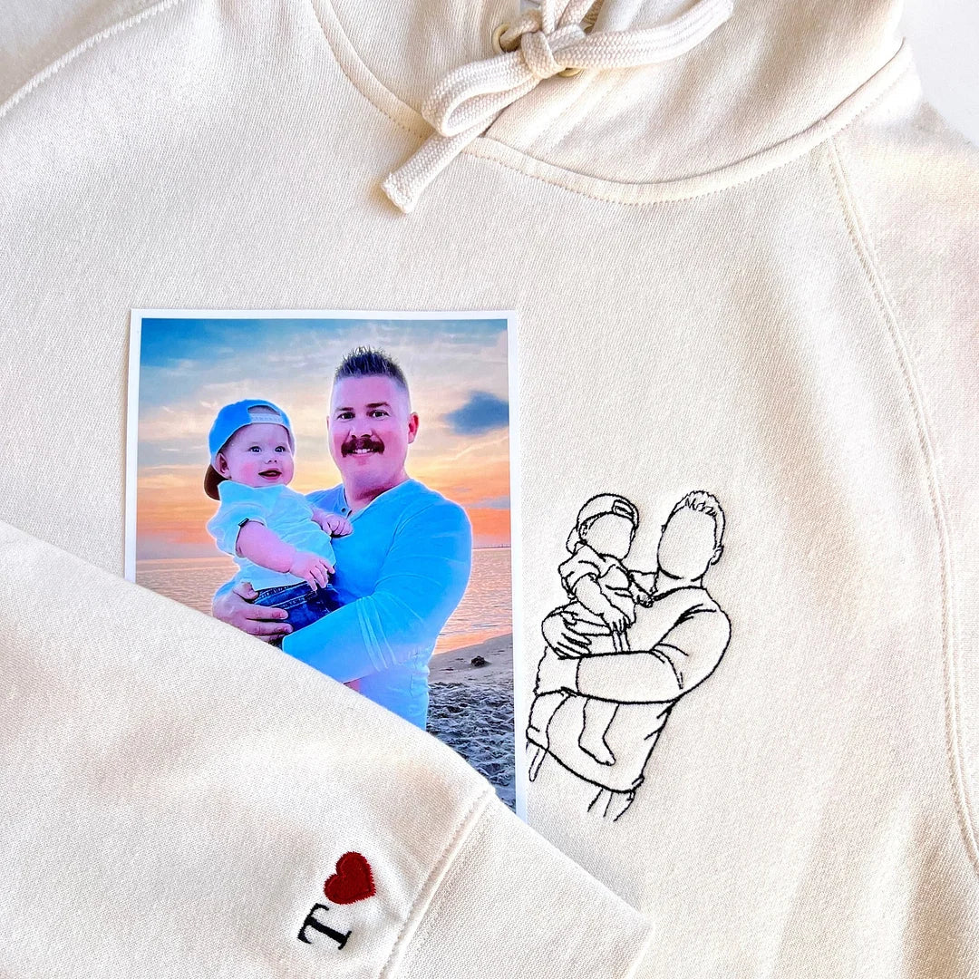 💖Personalized Embroidered Portrait Sweatshirt - Unique Gift for Dad - Custom Father and Son Hoodie, Couple Portrait