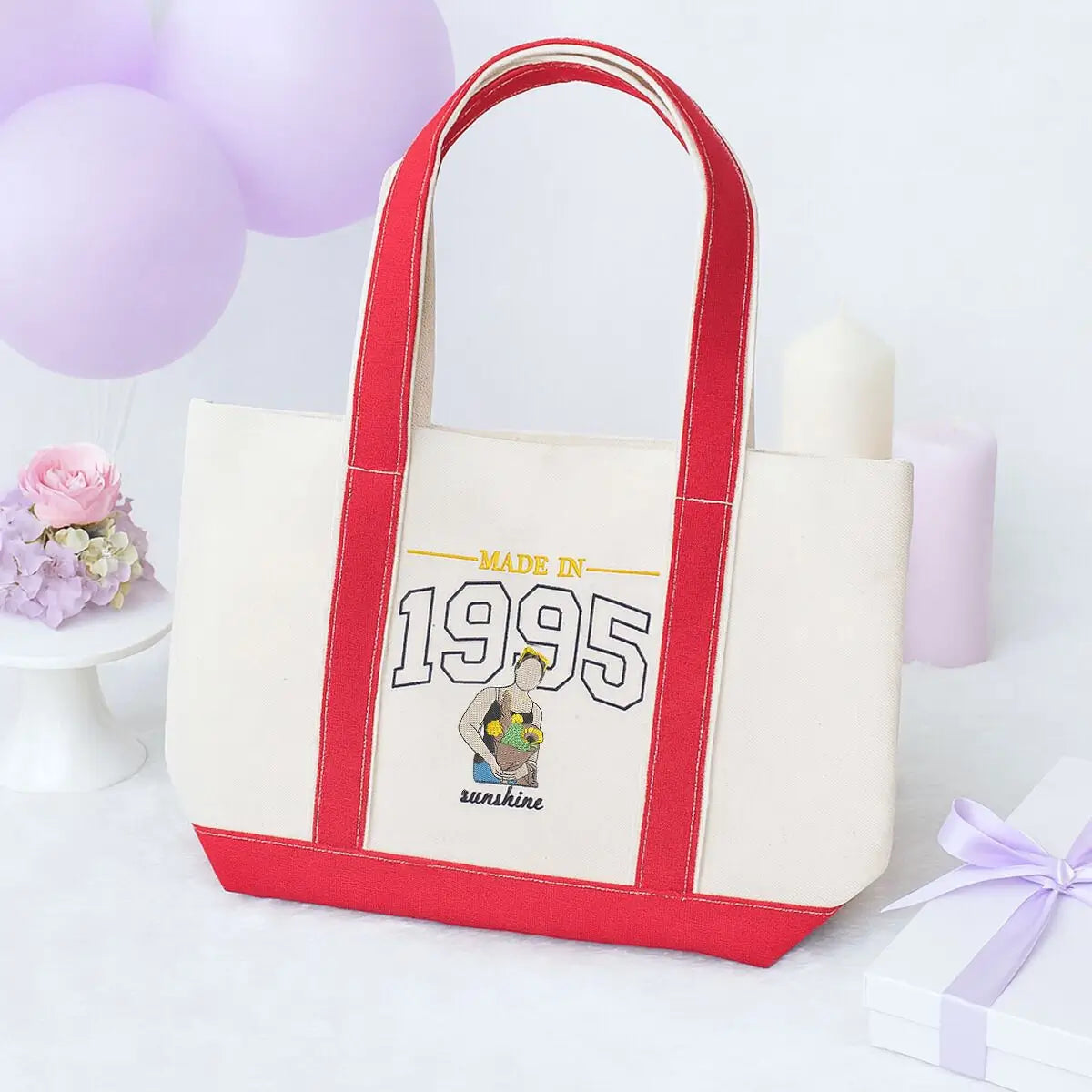 Custom 30th Birthday Gift Bag with Embroidered Portrait from Photo, Birthday Gifts for Her