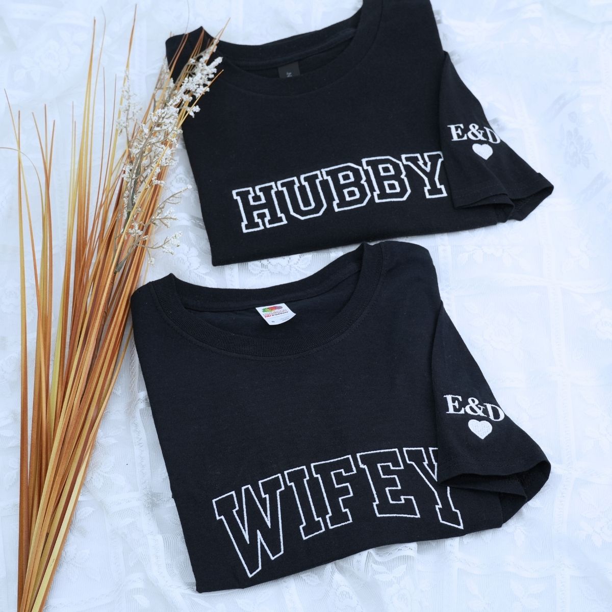 Custom Wifey and Hubby Shirt with EST Year, Embroidered Gift Newly Weds