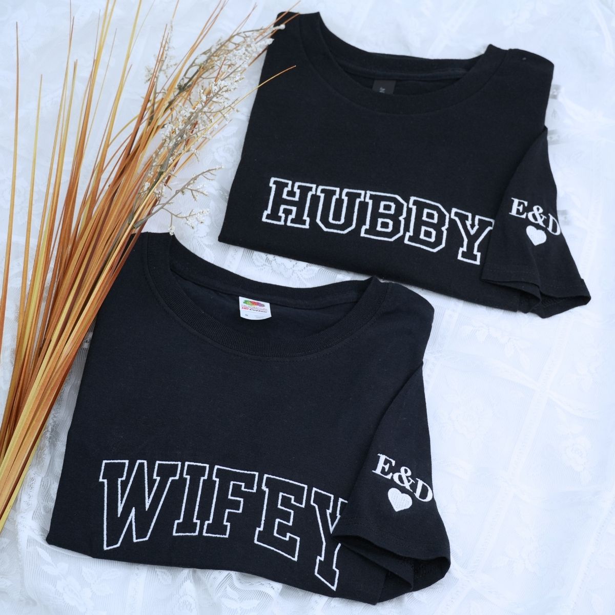 Custom Wifey and Hubby Shirt with EST Year, Embroidered Gift Newly Weds