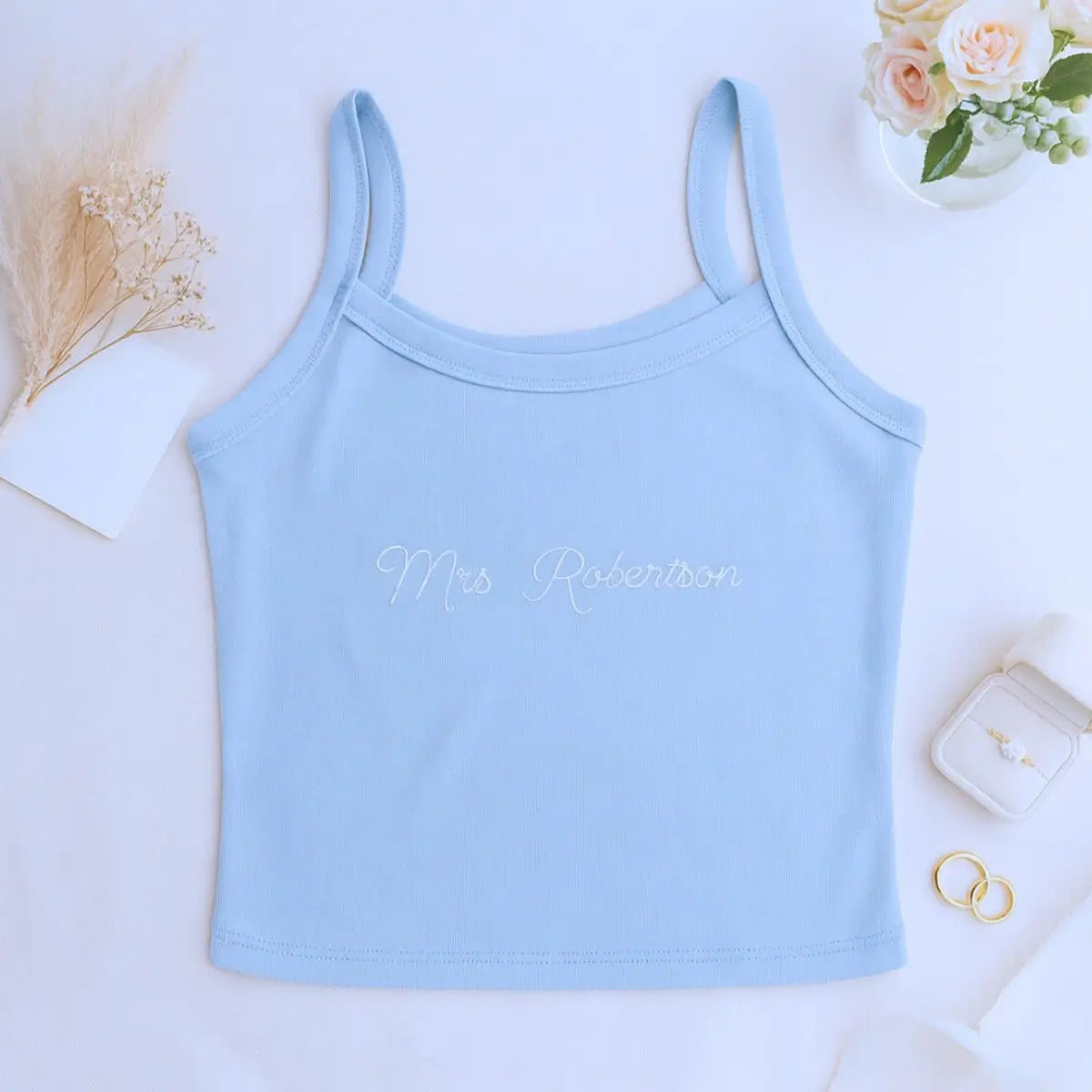 Custom Mrs. Pajama Set Tank & Jogger, Embroidered Bride Pajamas, Engagement Gift for Her, Bridal Shower Gift