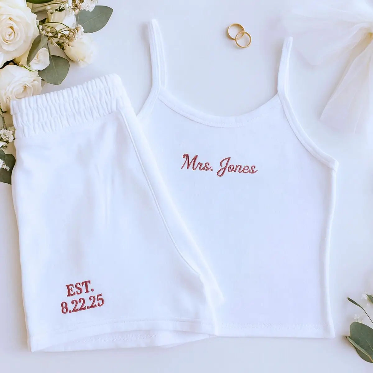 Custom Mrs. Pajama Set Tank & Jogger, Embroidered Bride Pajamas, Engagement Gift for Her, Bridal Shower Gift