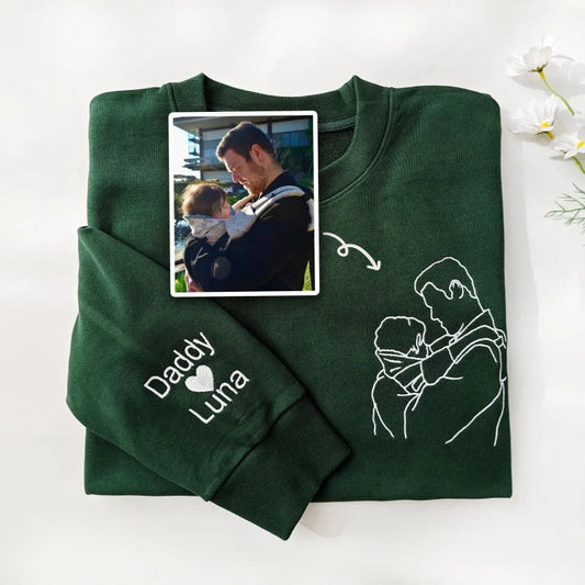 💖Personalized Embroidered Portrait Sweatshirt - Unique Gift for Dad - Custom Father and Son Hoodie, Couple Portrait