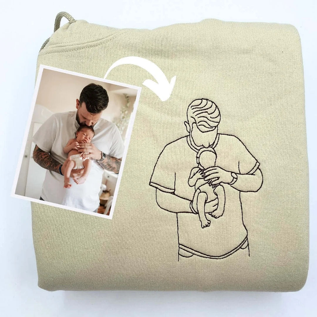 💖Personalized Embroidered Portrait Sweatshirt - Unique Gift for Dad - Custom Father and Son Hoodie, Couple Portrait